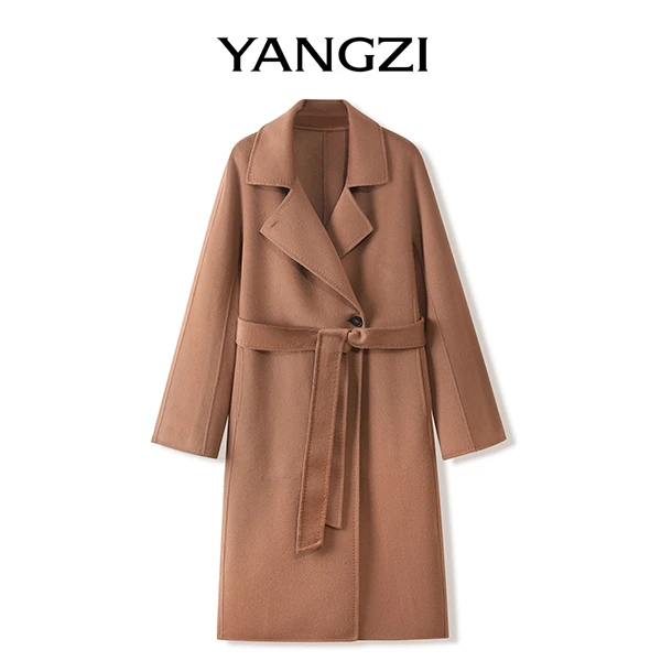 【漾姿】24冬季新款赫本风系带收腰山羊绒绵羊毛大衣 YZD249-24910