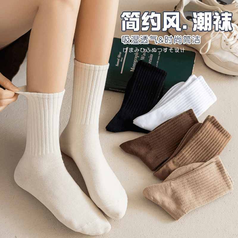 诸暨袜子女中筒袜夏季纯色堆堆袜条纹ins潮流秋冬中长筒袜子批发