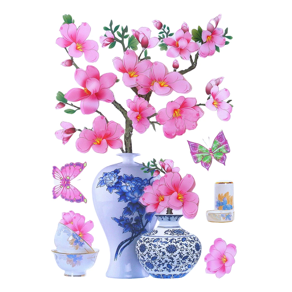 maruoxuan3d立体玫瑰花瓶自粘墙贴瓷砖简约墙壁冰箱装饰贴橱柜贴