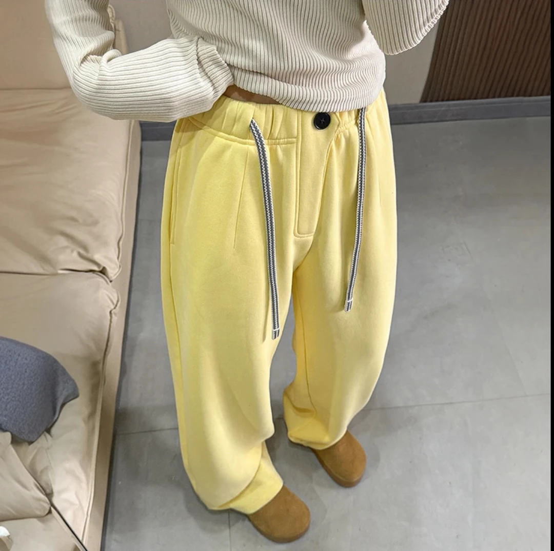 加绒加厚抽绳一粒扣弯刀裤女冬季澳粒绒高腰宽松显瘦百搭香蕉裤