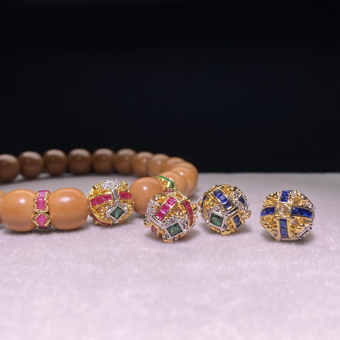 万物镀18k擂鼓珠10-11mm配珠顶腰珠星月库克猴头椰蒂手串文玩配饰