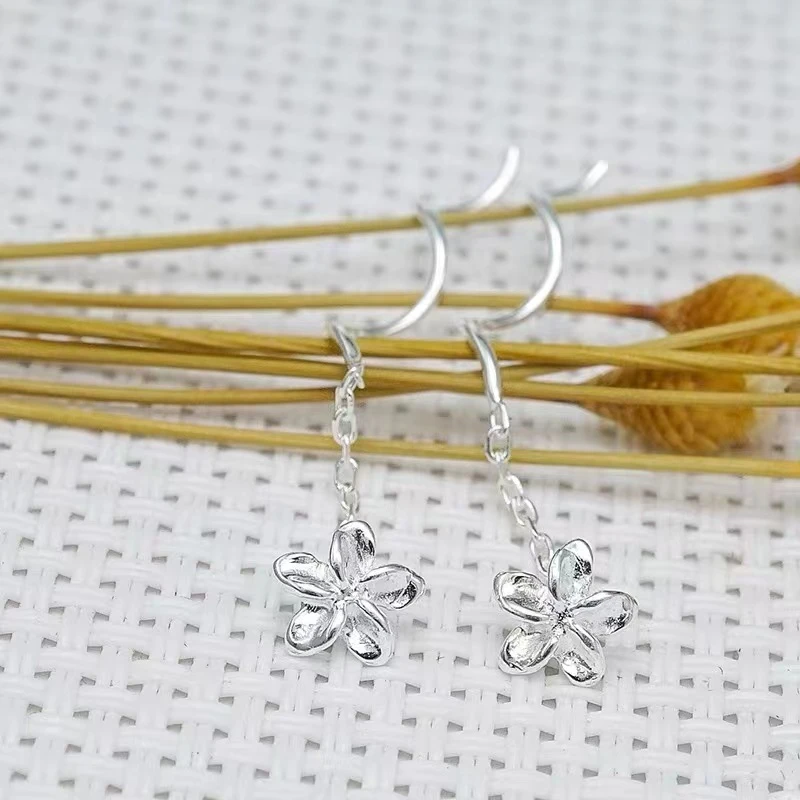 足银耳饰 L7014A  足银花朵耳线（惊喜+大八宝）