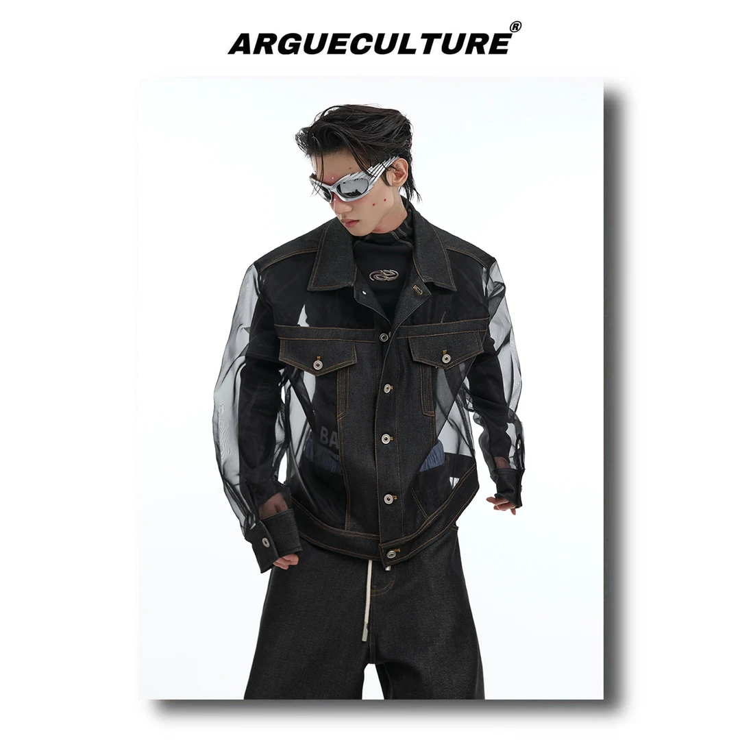 ArguE小众网纱镂空拼接高级朋克衬衫长袖