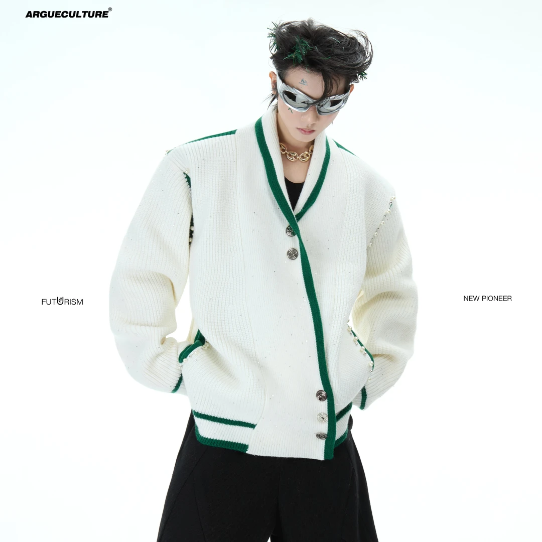 ArguE CulturE 浪漫书签 小众解构斜门襟细闪设计感毛衣宽松上衣