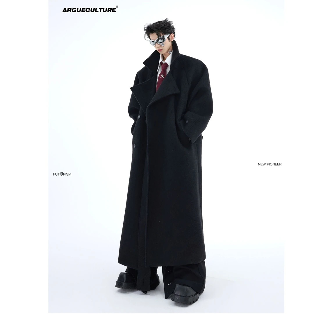 ArguE CulturE重磅廓形加厚毛呢大衣男简约贵气过膝长款呢子外套