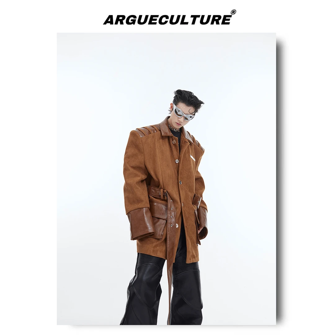 CulturE重磅小众解构设计感垫肩廓形时尚西服外套拼接分割西装男