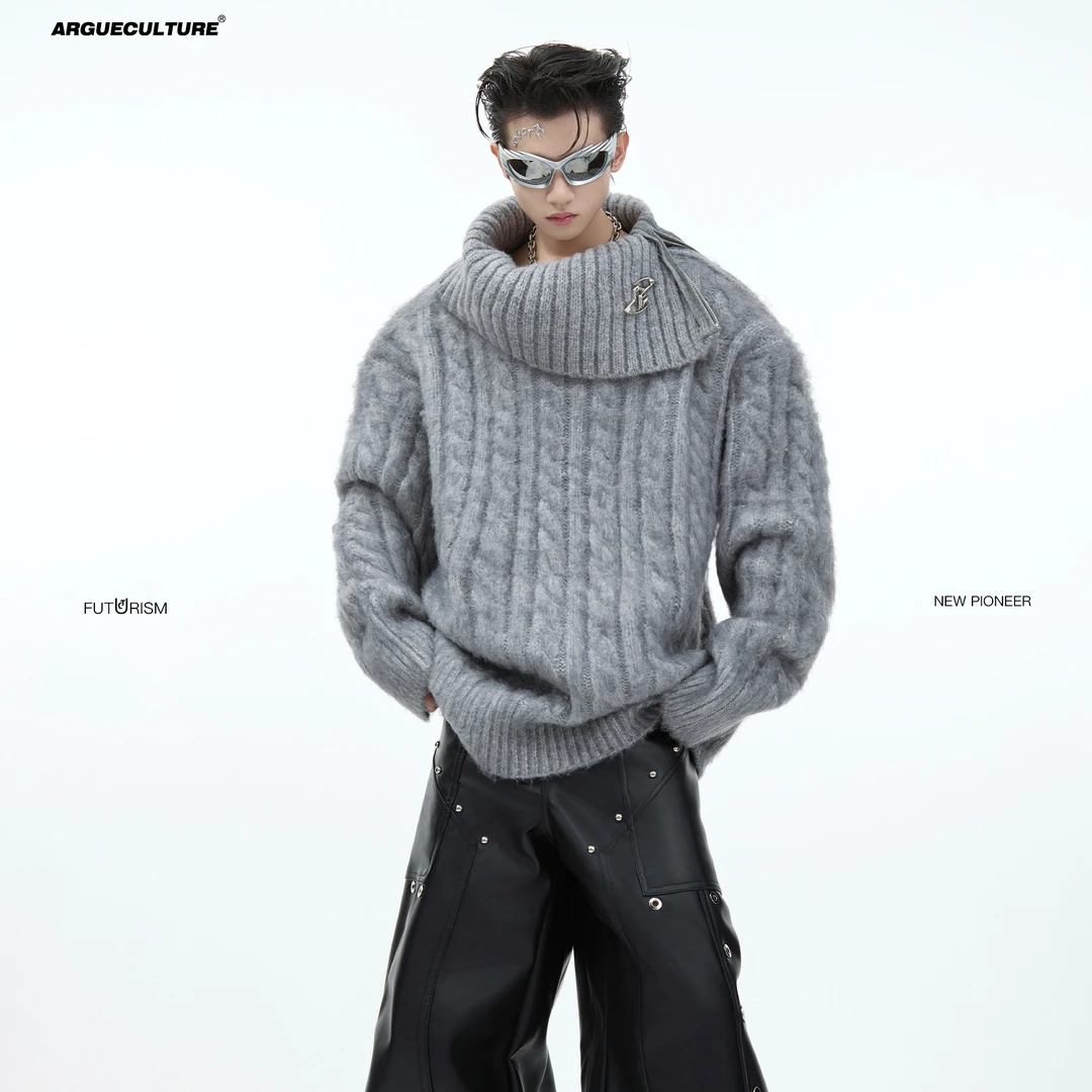 CulturE秋冬小众加厚软糯高领毛衣男慵懒高级宽松毛绒针织衫上衣