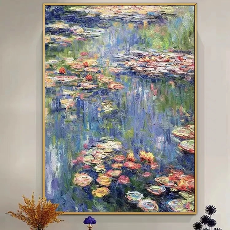 莫奈睡莲立体艺术画走廊装饰画大幅客厅背景挂画轻奢玄关画