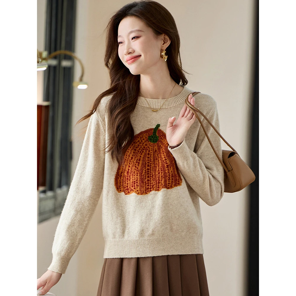 欧洲站2024秋季新款时尚欧货女装长袖圆领韩版减龄含羊毛软糯毛衣
