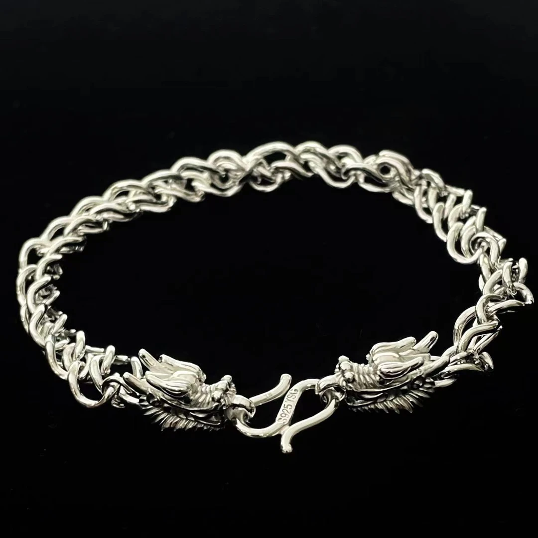 925银手链 S925足银手链男士，手工时尚潮流重工个性经典霸气男款