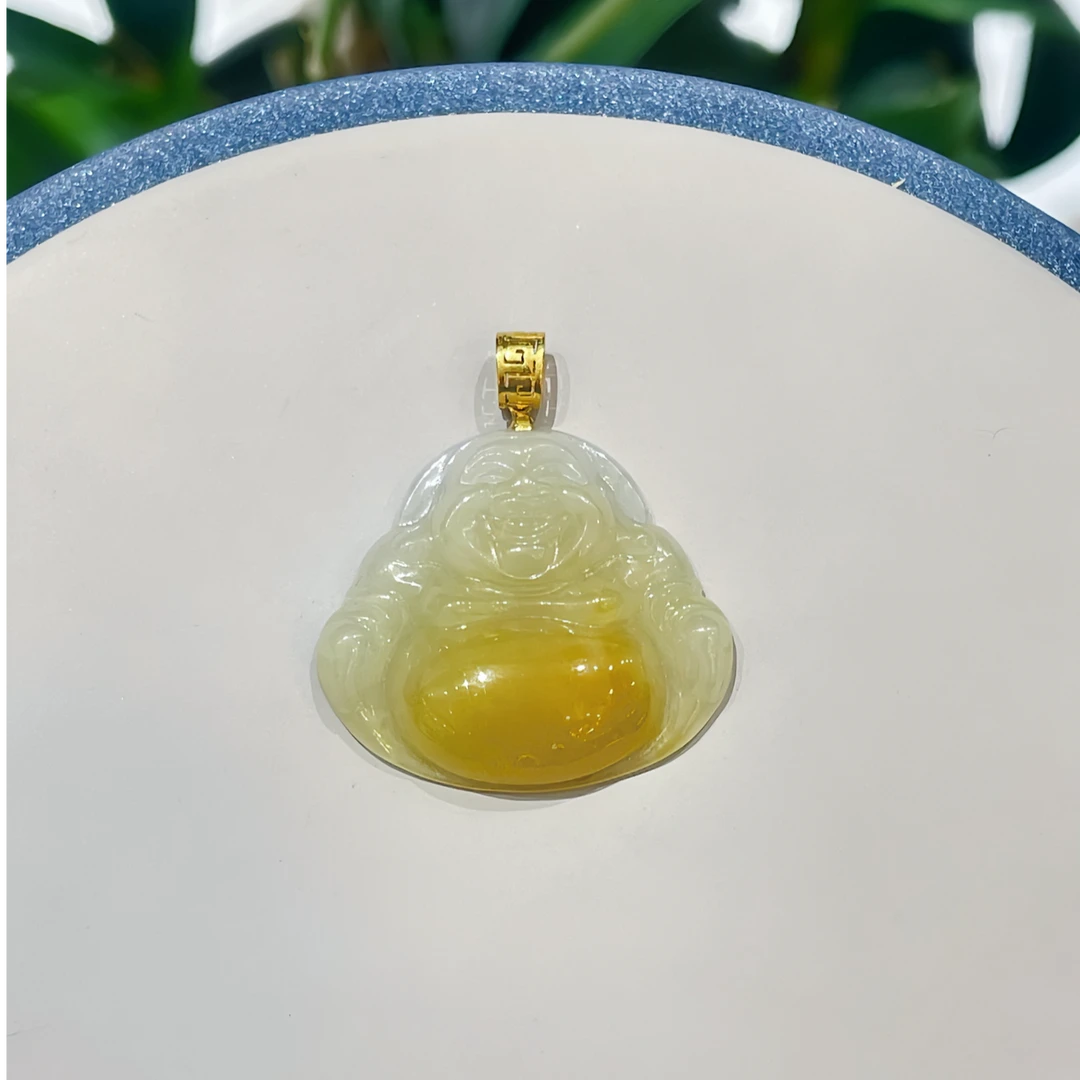 多样性发货18K金镶嵌缅甸天然A货翡翠黄翡正装佛公吊坠气质时尚