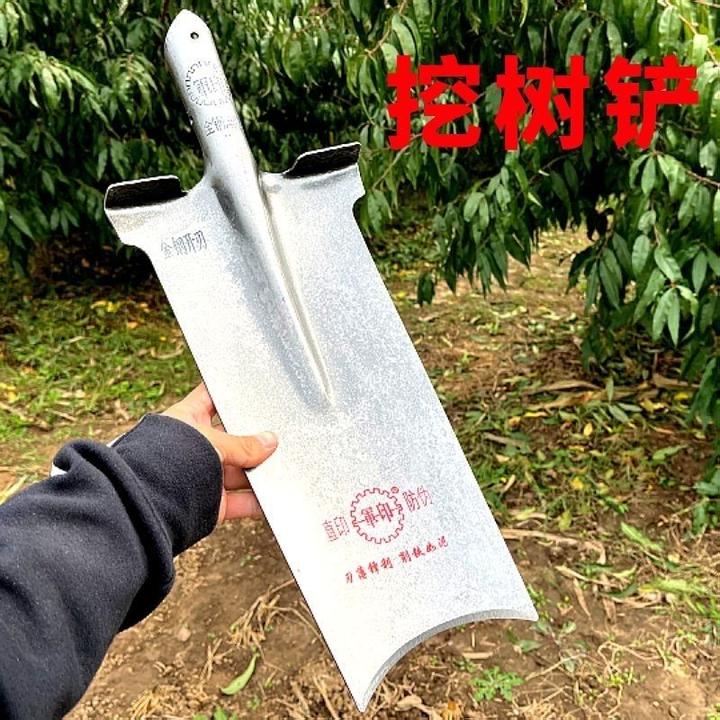 军印锰钢加厚挖树锹长款农用月牙平头窄口铁锹植树植苗挖树挖沟铲