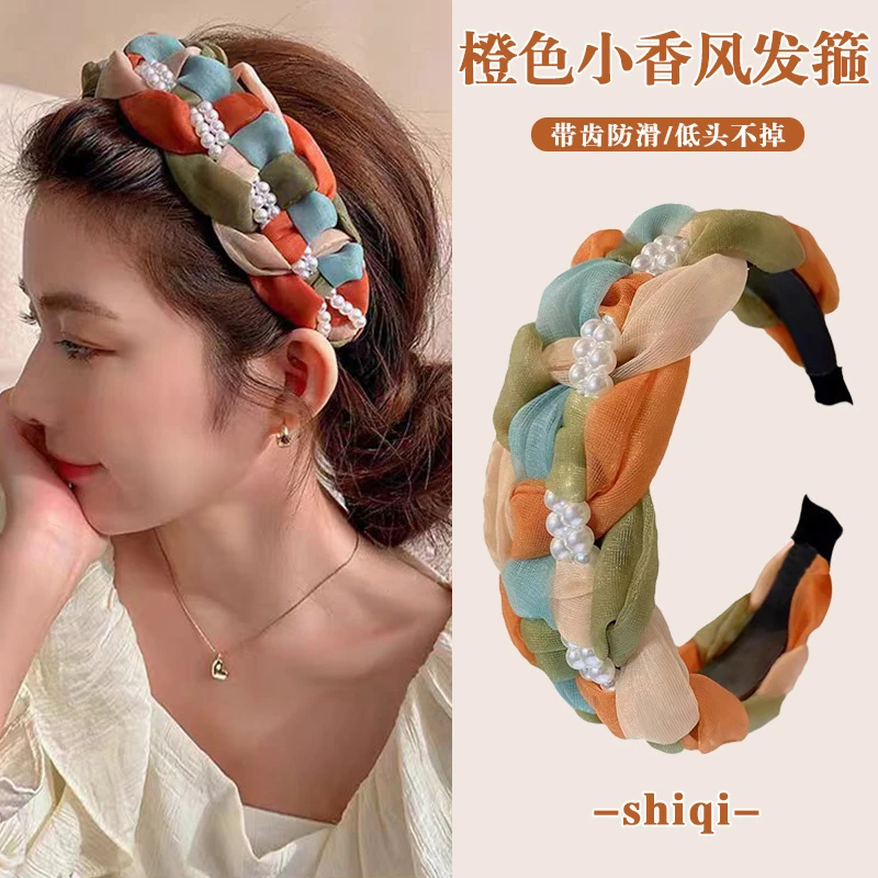 小香风发箍宽边成人百搭发卡带齿防滑发箍户外麻花编织头箍发饰