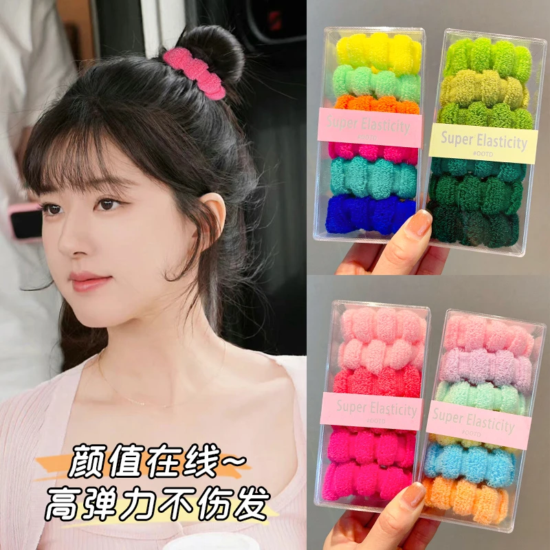 马尾头绳扎头发圈彩色秋冬女孩不伤发高弹力发绳糖果色毛巾圈加粗