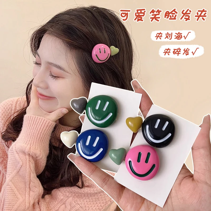 网红甜美刘海侧边夹子笑脸刘海夹头饰撞色碎发儿童鸭嘴夹发卡发饰