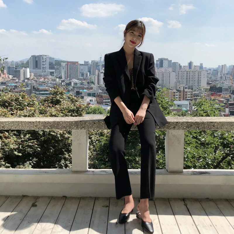 职业西服套装女韩版2025黑色新款英伦风气质时尚休闲西装两件套潮