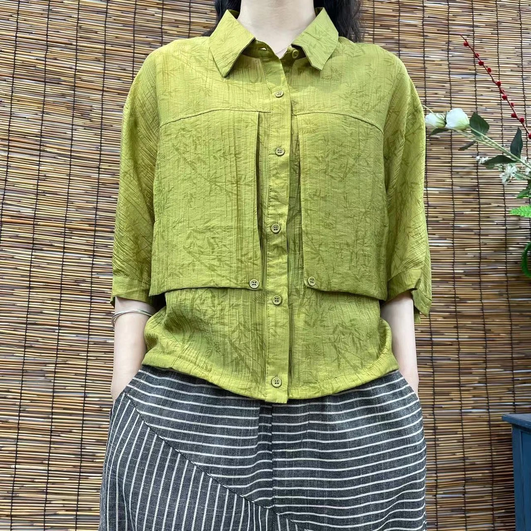 2181新款夏季休闲百搭减龄短袖衬衫