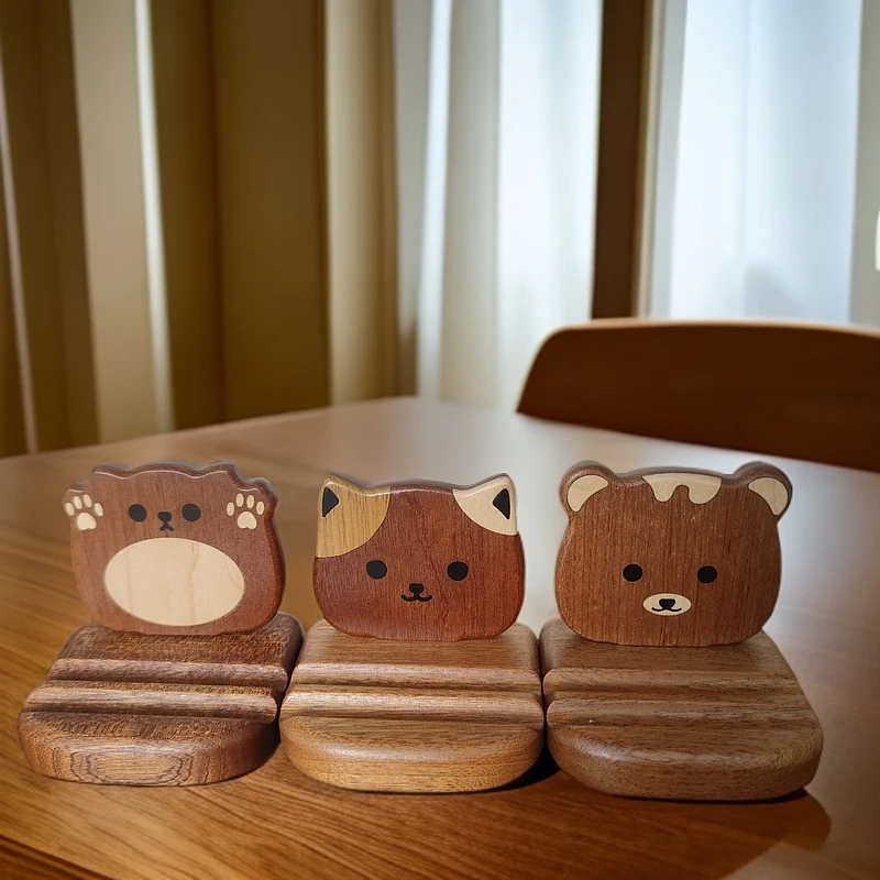 实木榻榻米手机支架平板支架卡通摆件