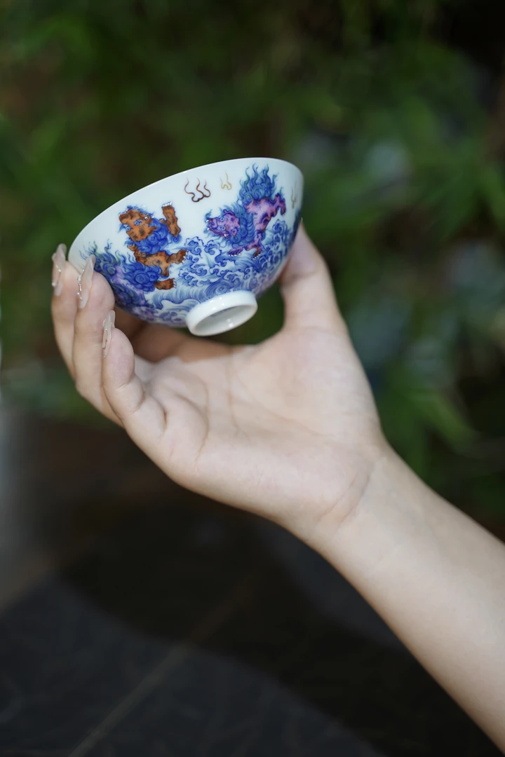 冉月观隐海水重工九狮杯～薄胎手绘