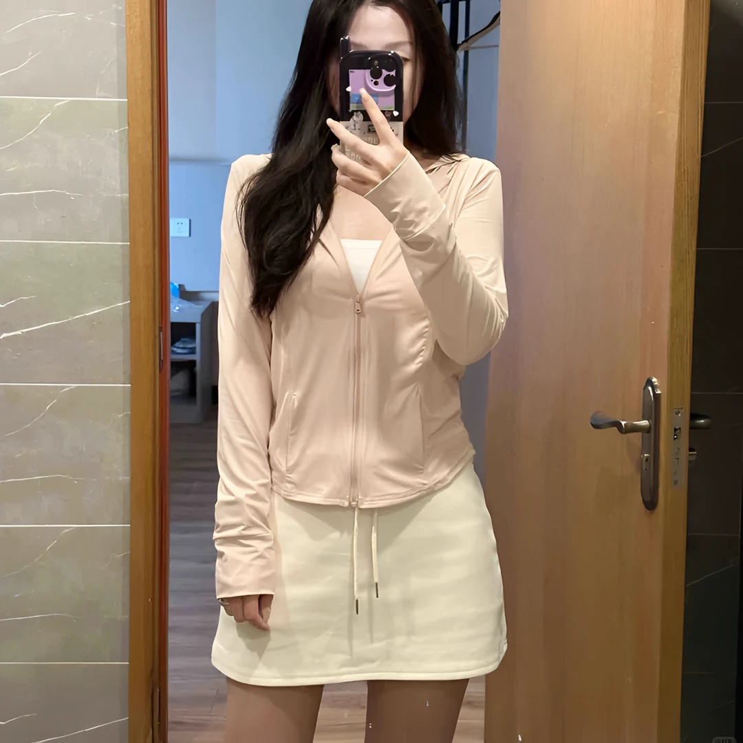 透气+瑜伽服上衣运动针织立领防晒衣休闲冰丝修身防晒衣连帽大码