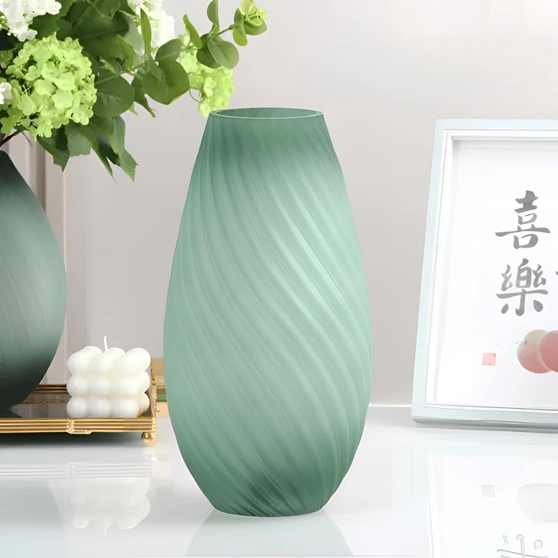 欧式轻奢时尚绿色拼接高档磨砂花瓶桌面简约花卉装饰花器ins风格