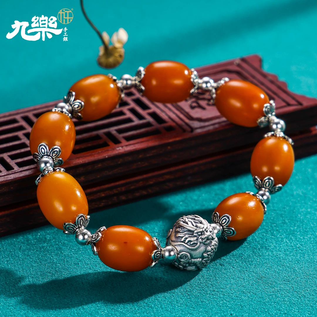 九乐蜜蜡枣珠祥龙转运珠手串复古老型单圈轻奢气质手饰时尚民族风