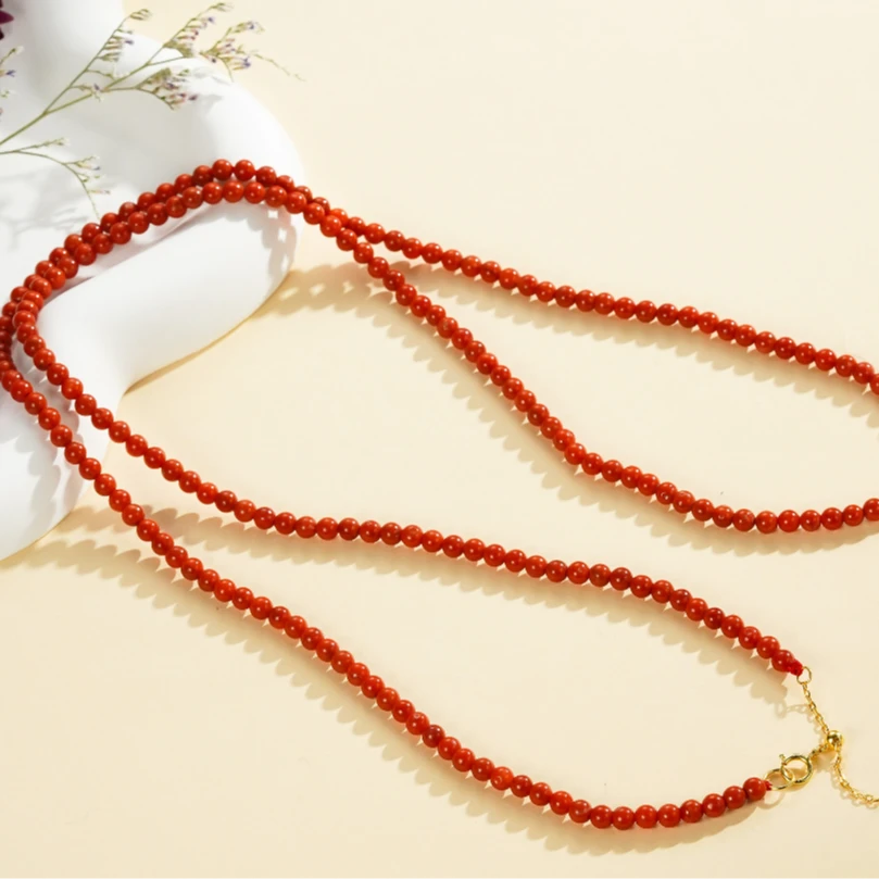 九乐镀金南红珠珠项链时尚长款叠戴气质小米珠首饰125