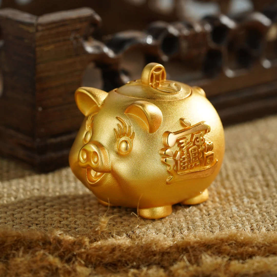 九乐 足银银制品 九乐 足银银制品 招财进宝银镀金猪摆件精美(D)