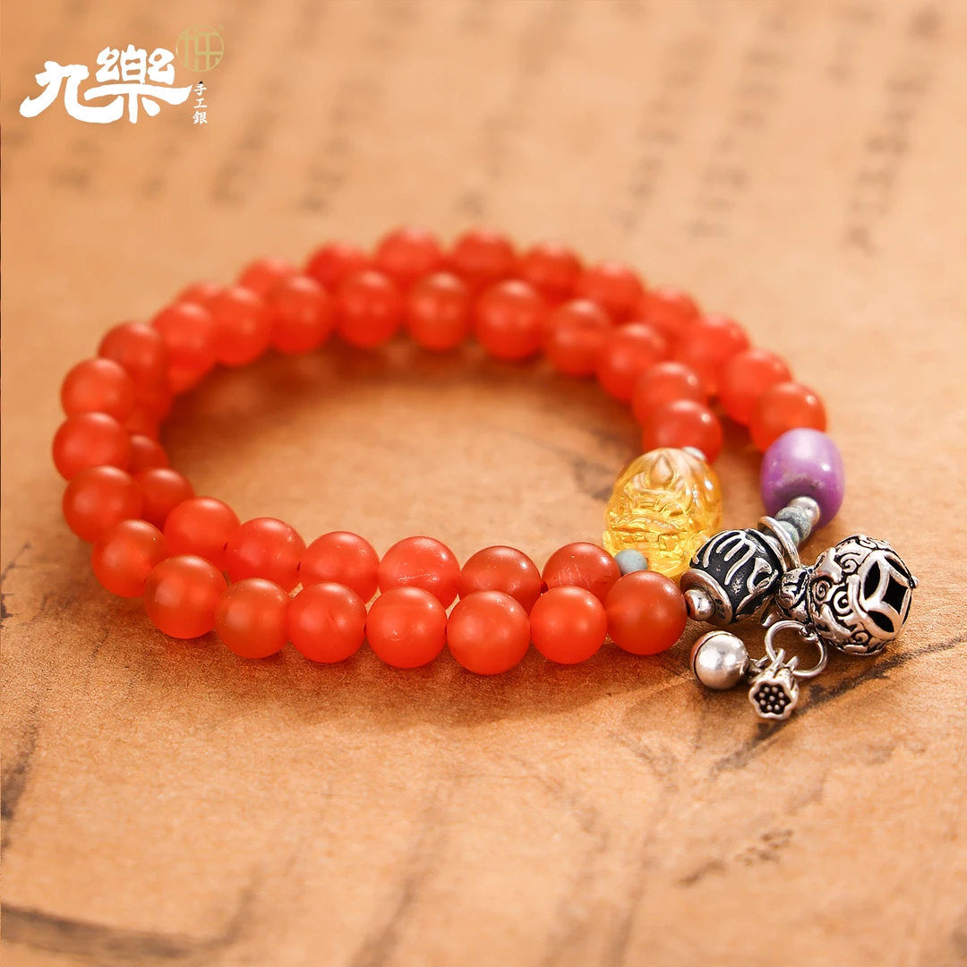 九乐南红双层六字莲蓬铃铛葫芦百搭手串女款
