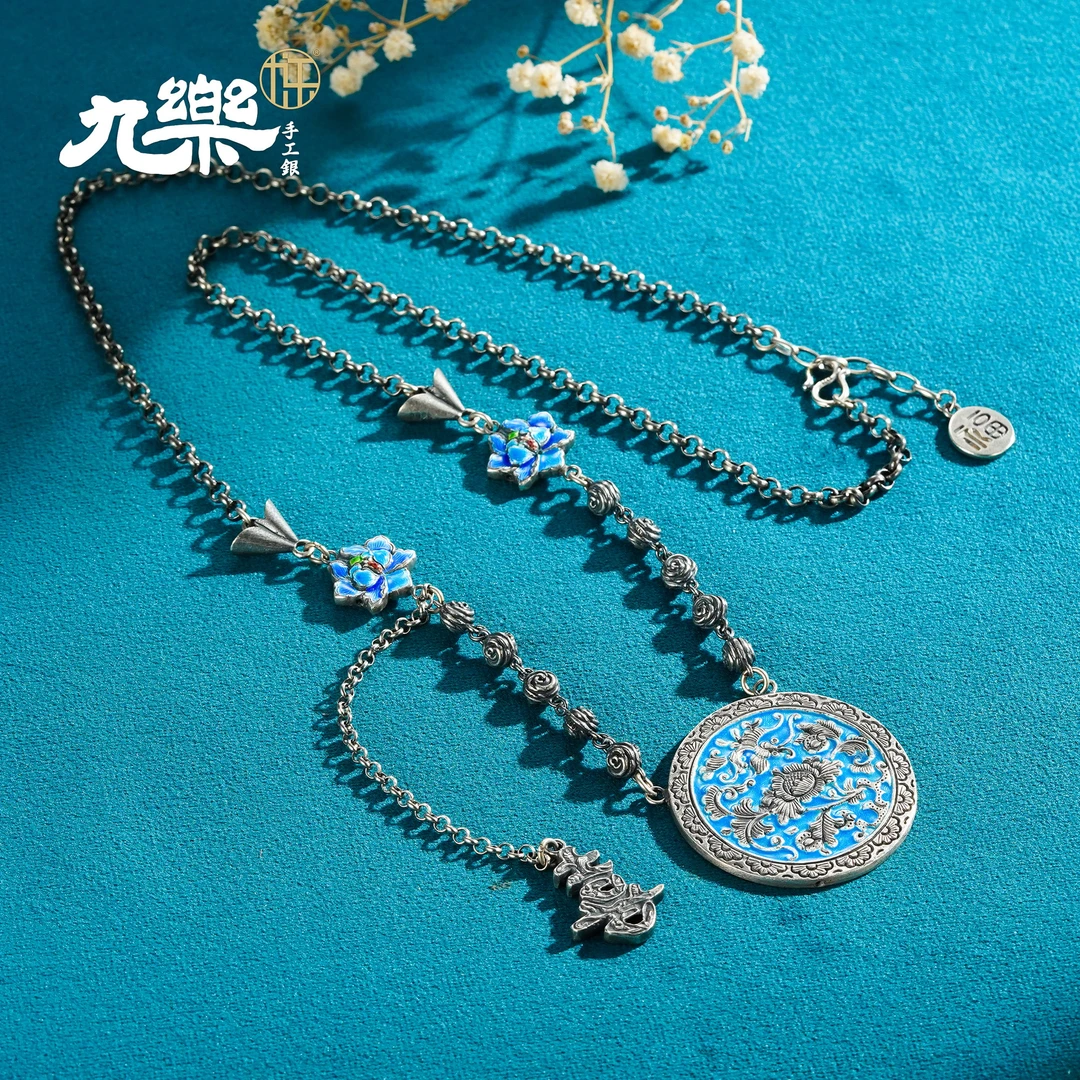 九乐 坠链均925银珐琅 牡丹桃花玫瑰喜子项链s925(C)