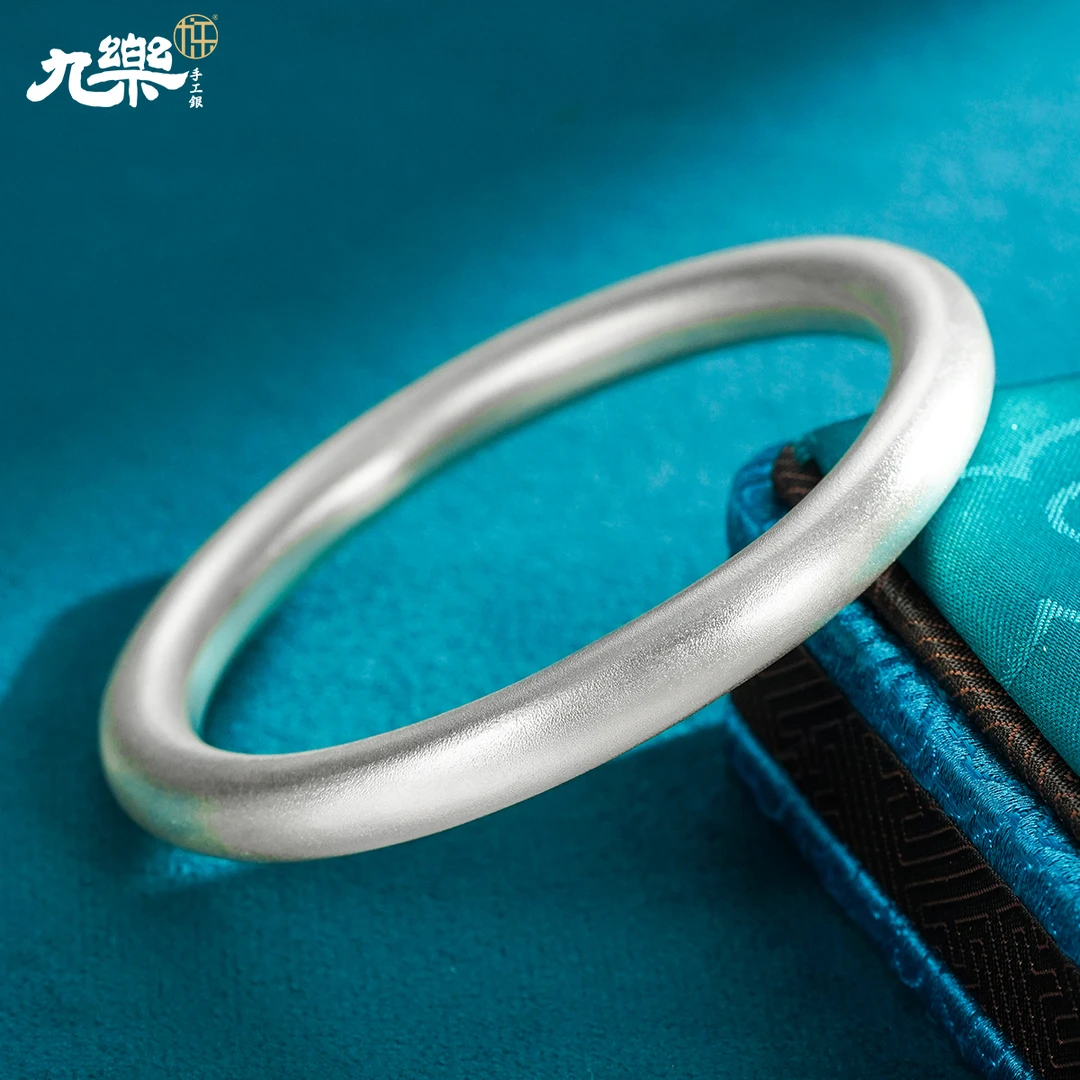 九乐 足银手镯 999手工银古法传承经典实心闭口100克圆镯手镯