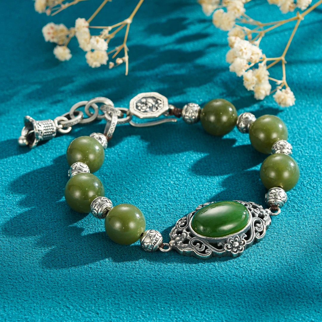 九乐12N碧玉繁花风铃手链