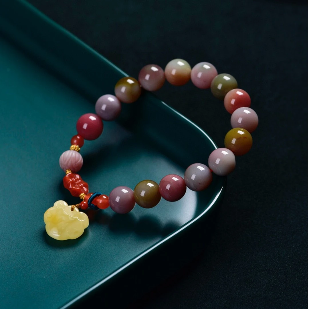 九乐蜜蜡盐源玛瑙吉祥如意渐变手串时尚国风手工民族风(C)