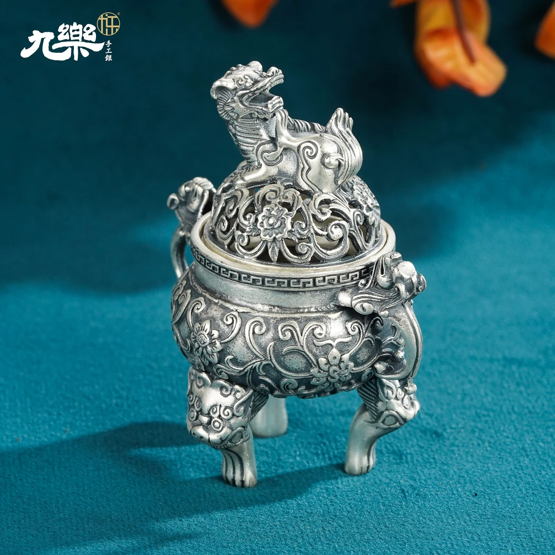 九乐 足银银制品 990神龙摆尾香炉经典复古个性高档收藏足银摆件