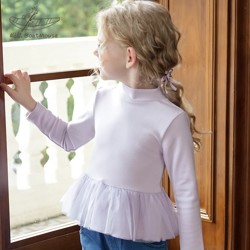 船鼠女童打底衫秋冬加绒半高领德绒 小女孩儿童长袖t恤女宝宝上衣