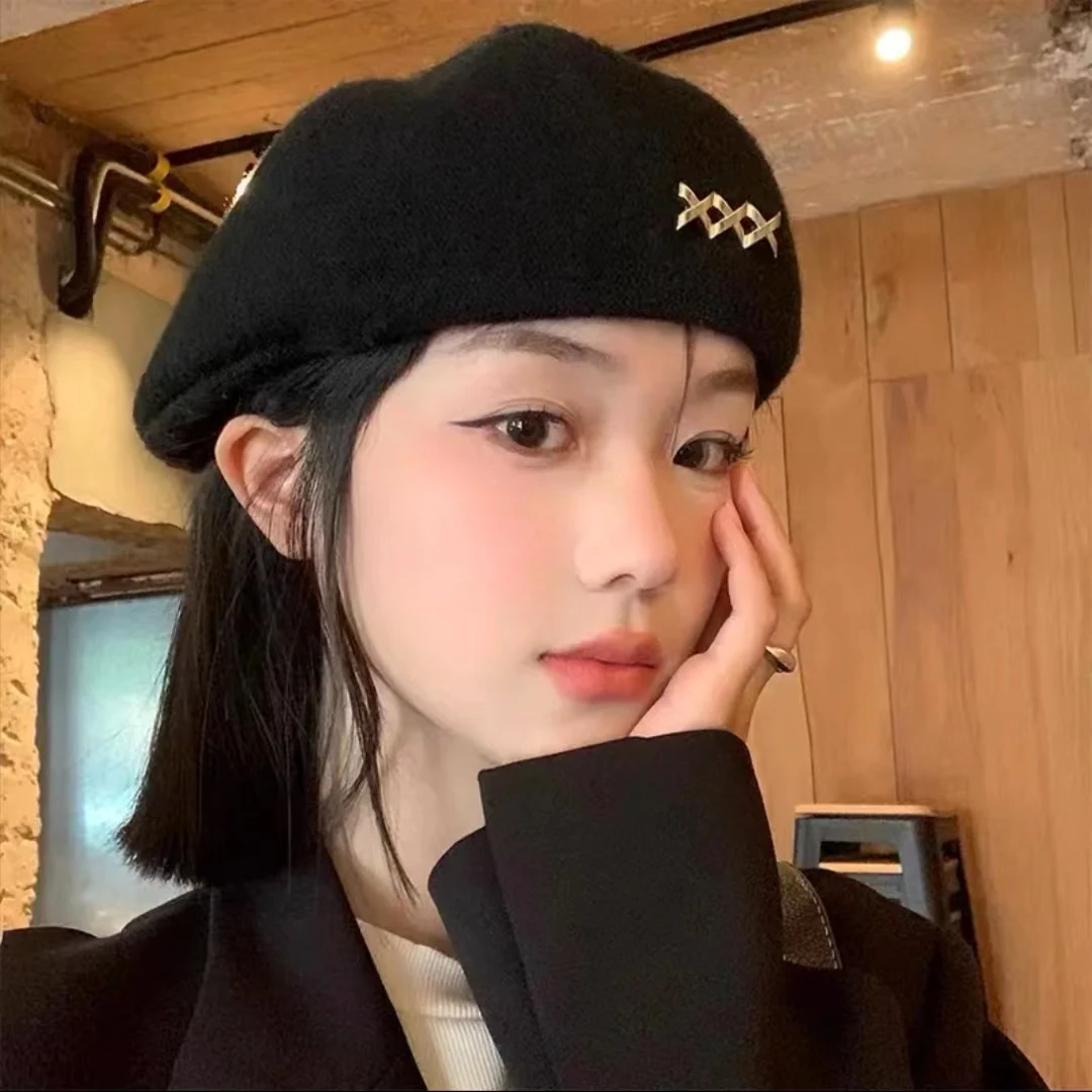 网红贝雷帽女蓓蕾帽子英伦复古风潮女生韩版时尚毛呢大头围百搭