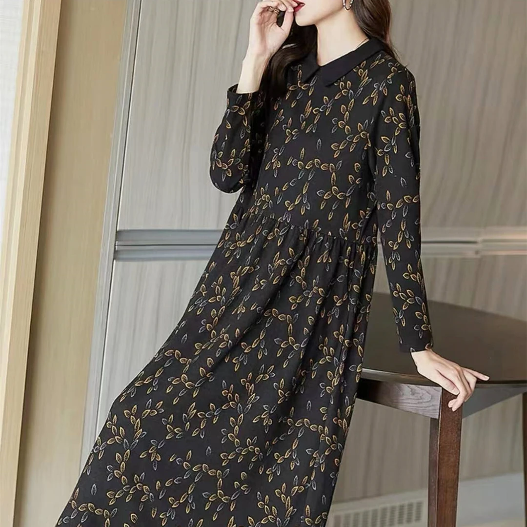 高定款秋冬季时尚气质高贵休闲印花连衣裙#788
