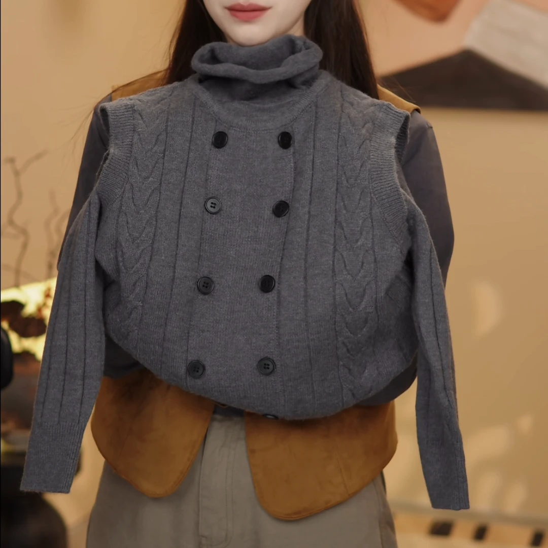 儿童新款2024时尚套头真两件毛衣男女童百搭休闲