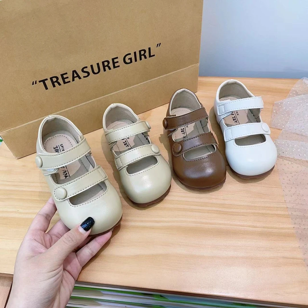 2024春秋韩版女童公主鞋宝宝软底魔术贴浅口皮鞋儿童玛丽珍小单鞋