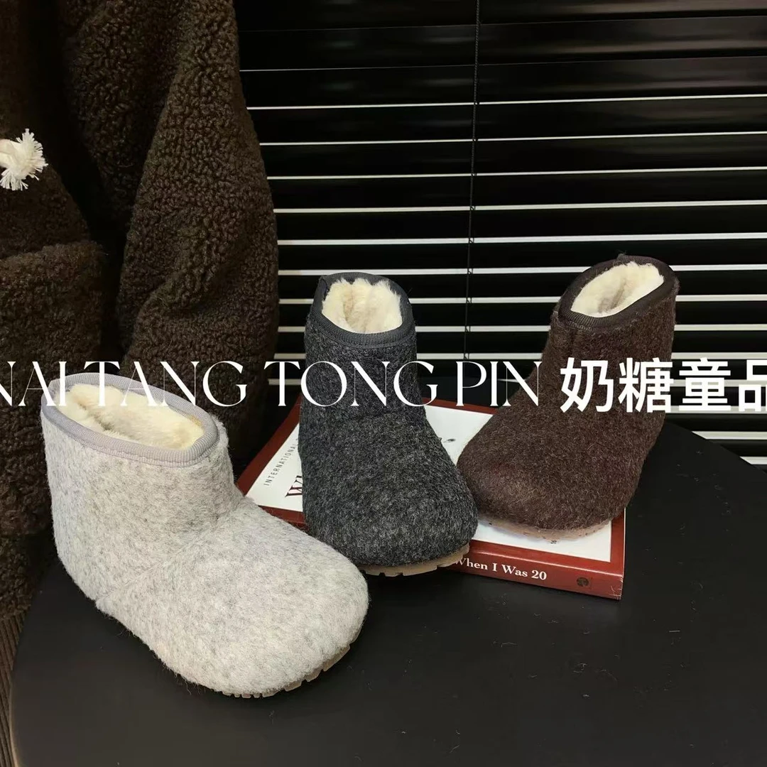 韩版童鞋【小众高级感】冬季大棉保暖男童短靴女童一脚蹬复古勃肯靴