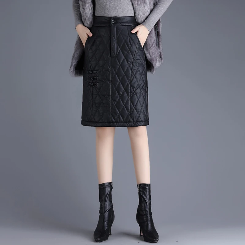 秋冬新加厚大码直筒皮裙女小个子半身裙高腰中长款a字包臀一步裙