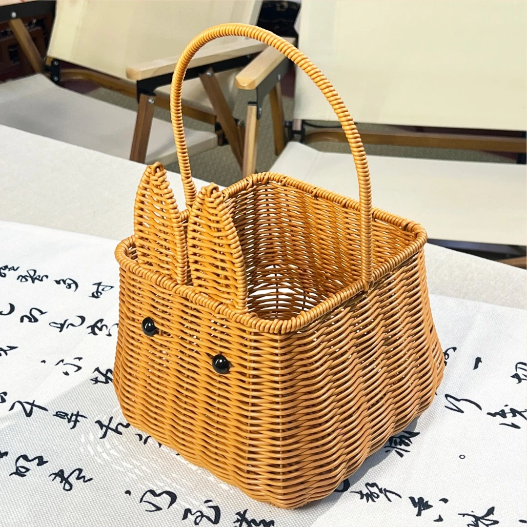 T5编织兔子收纳筐喜庆户外客厅超市家用买菜手工新中式手提篮露营