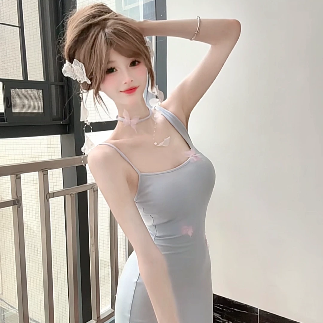 【白白专属】2024黑色蝴蝶气质夏季高腰连衣裙SBBYN401630