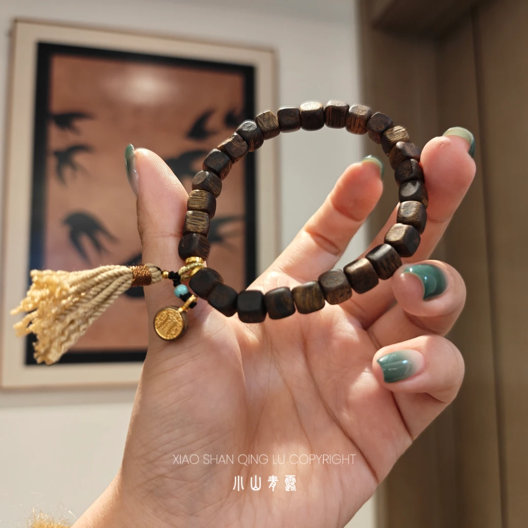 【FY1115】天然沉香随型方珠手串 长度18cm