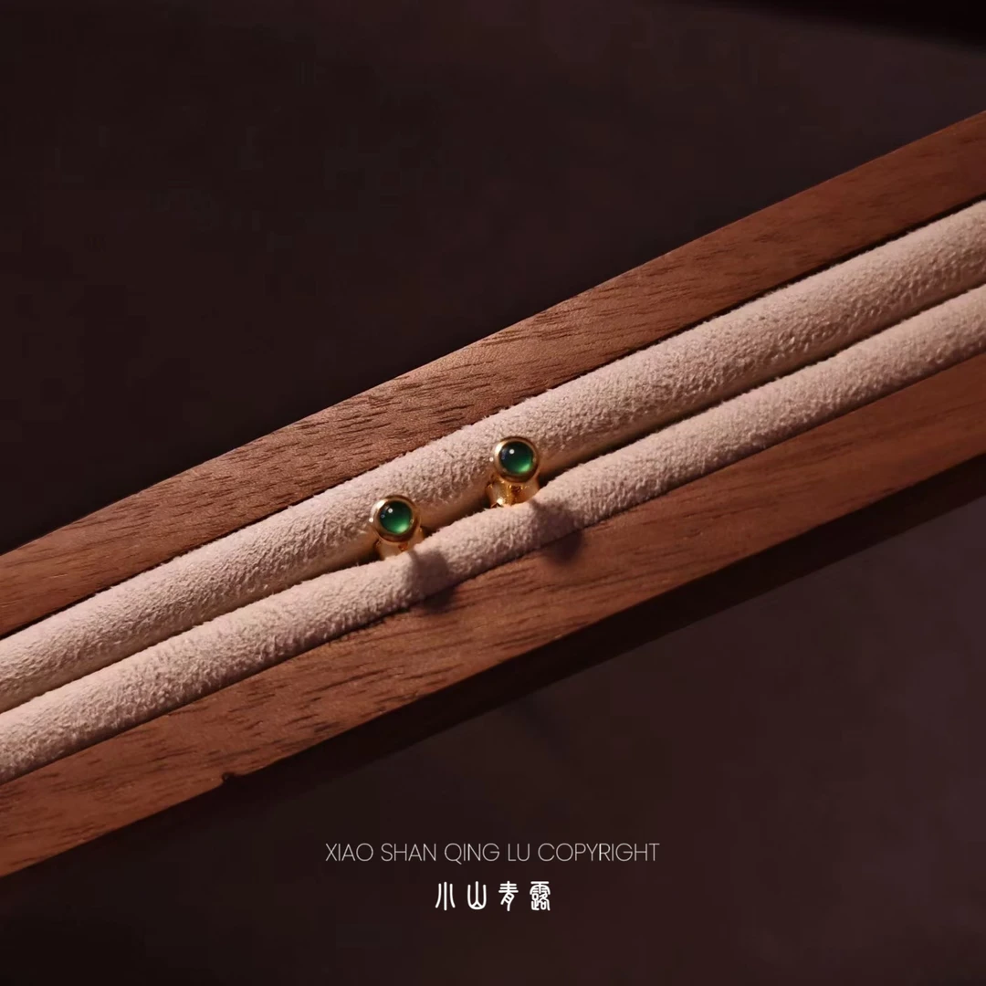 【QJAJ552-2.8】天然翡翠小蛋面耳钉S925银镶嵌镶嵌