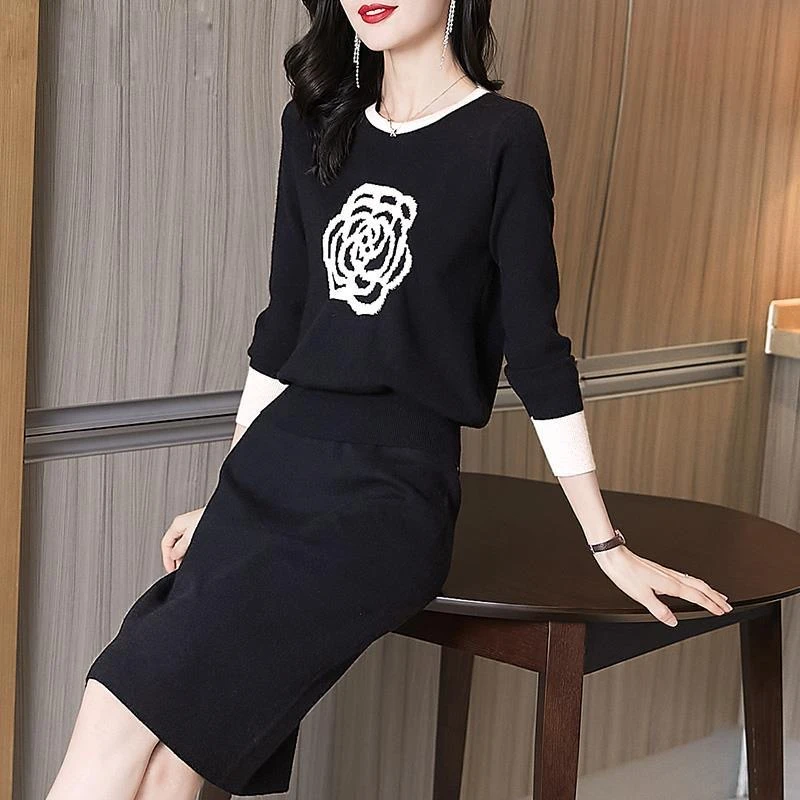 T2175时尚毛衣女两件套裙子2023女士减龄显瘦针织套装女