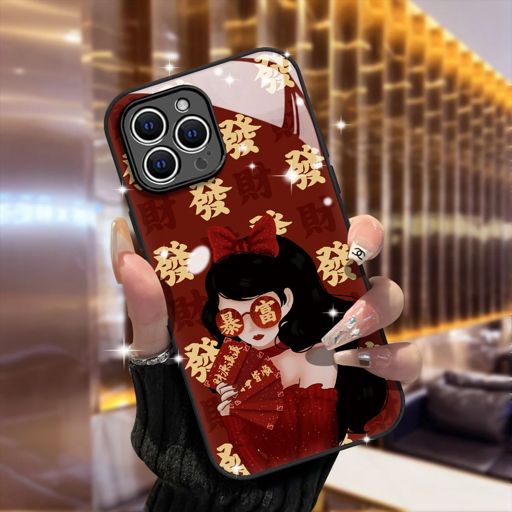 暴富女孩华为mate60玻璃壳苹果15iPhone14全包PROMAX防摔手机壳女