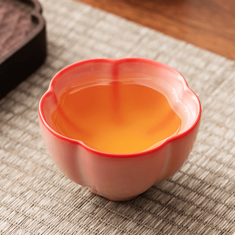 红胎猪油冻主人杯茶具梅花杯粉色茶杯盖碗李辉熠家用手工品茗杯