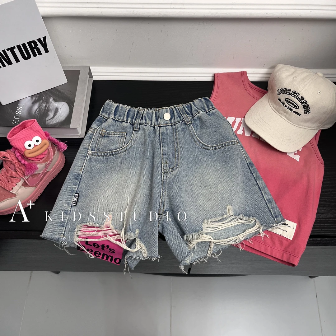 【文文妈】夏装儿童韩版破洞潮流牛仔洋气休闲短裤HBM3805