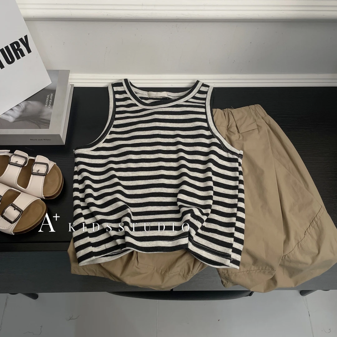 【原版现货】2024夏季新款儿童条纹背心时尚休闲无袖韩版